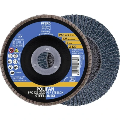 Imagen de PFERD POLIFAN PFC PSF STEELOX 67769125 Rueda abrasiva, amoladora angular 125mm 122001/min 22.23mm