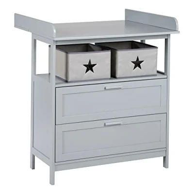 Imagen de roba Cómoda Cambiador Hamburg 2 Puertas, con Tablero Extraíble, Cajas de Almacenamiento Tela Incluidas, Fijación a la Pared, Madera Gris
