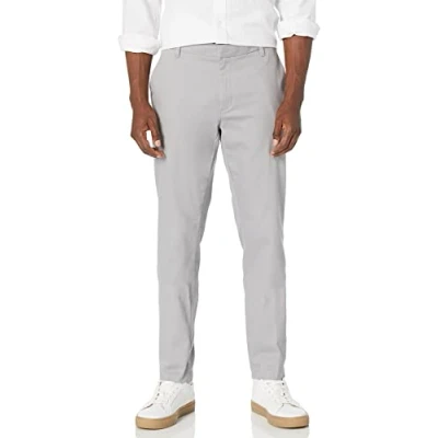 Imagen de Amazon Essentials Pantalón chino elástico de corte ajustado, resistente a las arrugas, con parte delantera lisa Hombre, Gris, 29W / 29L