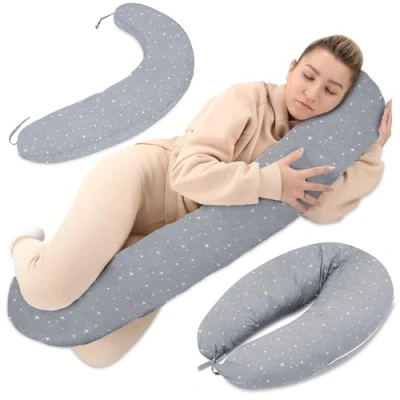 Imagen de Totsy Baby Almohada de Lactancia XXL para Dormir Lado Embarazo posicionamiento algodón Adultos con Funda 190 cm Galaxy