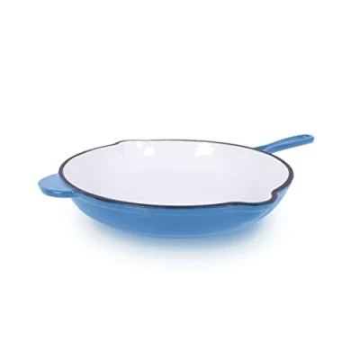 Imagen de Echtwerk sartén de hierro colado con revestimiento esmaltado, dos asas y pico, apta para horno, barbacoa, asador e inducción, crema, Ø 26,5 cm, azul
