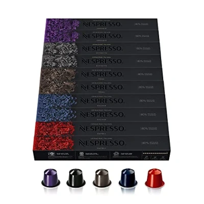 Imagen de Nespresso Original Selección de Cafés Intensos, 100 Cápsulas (20 Ristretto, 20 Arpeggio, Roma, Kazaar y Napoli) para Máquina Café, Cafetera, Tueste Intenso