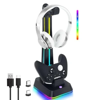 Imagen de Mcbazel Estación de Carga para Xbox Mandos, Soporte Auriculares Gaming con Luz RGB y Cargador Mando Indicador Compatible Series X&amp;S/Elite 1/2/One/One X/One S/One Elite