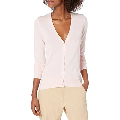 Imagen de Amazon Essentials Jersey Ligero con Cuello de Pico (Disponible en Tallas Grandes) Mujer, Rosa Claro, L