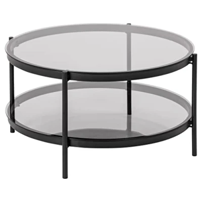 Imagen de AC Design Furniture Mesa de Centro Paul con Tapa Cristal ø75 Negro