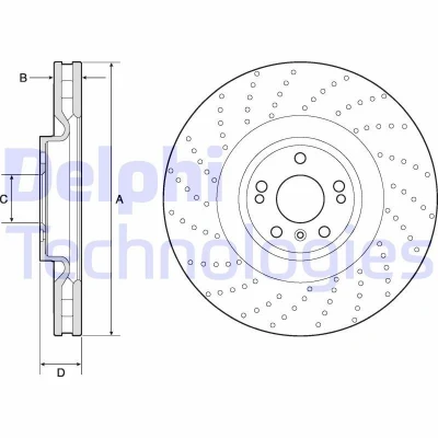 Imagen de DELPHI BG9185C Disco de freno 375 36 5 ventilado, perforado revestido altamente carbonizado sin cojinete rueda, anillo sensor ABS