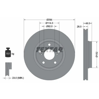Imagen de TEXTAR PRO 92163903 Disco de freno 295 26 05/07 114,3 ventilación externa revestido sin perno sujeción rueda, buje rueda