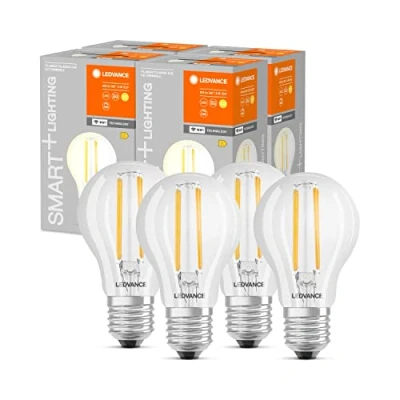Imagen de LEDVANCE Lámpara LED inteligente con tecnología WiFi, casquillo E27, regulable, blanco cálido (2700 K), sustituye a las lámparas incandescentes por 60W, SMART+ WiFi Classic Dimmable, pack de 4