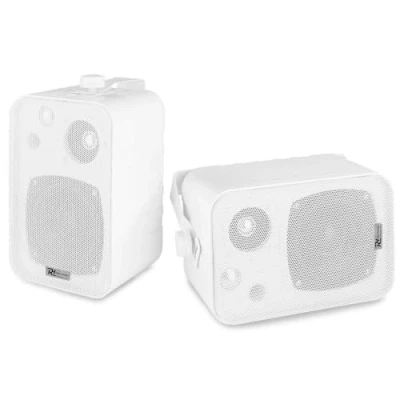 Imagen de Power Dynamics BV40, Juego de Altavoces Pared, Altavoz 3 vías para Montaje en Pared Interiores, 100 voltios, 8 ohmios, 2X 10 vatios, pequeños pasivos Sistema estéreo, Blanco