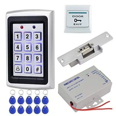 Imagen de HFeng Sistema Control Acceso Kit Set Teclado RFID Metal + DC12V 3A Controlador Fuente Alimentación NC Cerraduras electrónicas Botón Salida Puerta 10pcs Tarjeta llaveros Keyfobs