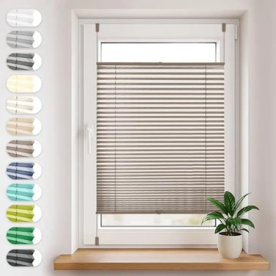 Imagen de Sonello Estor Cortina Plisada sin taladrar 45cm x 200cm Braun, Enrollable Plisado para Puerta y Ventana persianas protección de la intimidad Solar estores palisados