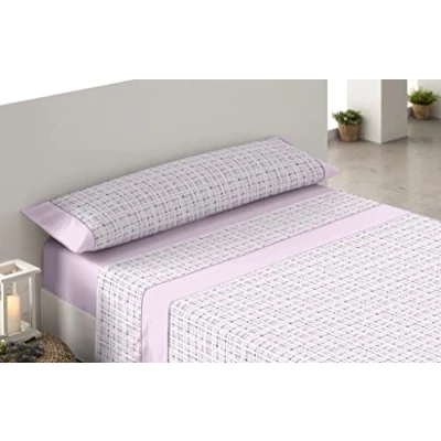 Imagen de Donegal Collections Juego de Sabanas Estampadas 3 Piezas Cama 135cm Cuadro Rosa, Primavera Verano, Algodón Poliéster, Bajera, Encimera y Funda Almohada