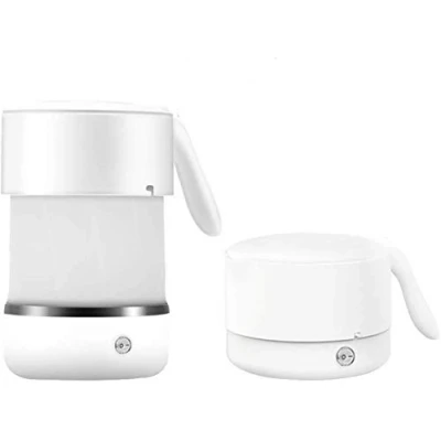 Imagen de Adirigo hervidor eléctrico plegable para viajes, calentador de té caliente 500 ml silicona eléctrica con agua caliente, doble voltaje fondo acero inoxidable blanco