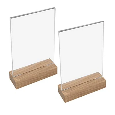 Imagen de HMF 46944 Soporte de Sobremesa Acrílico con Base Madera 2 Piezas DIN A4 Vertical Transparente
