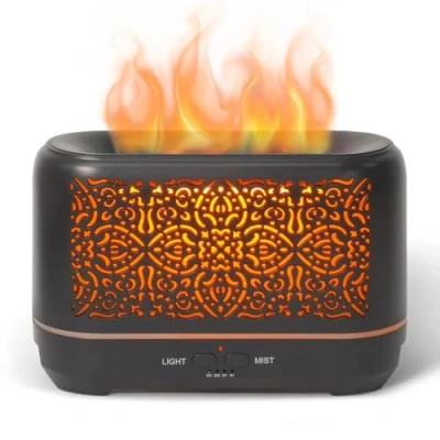 Imagen de Earnest Living diffusore di aromi fiamme, 200 ml, umidificatore con Timer, luci notturne e spegnimento automatico, per Uso domestico, ufficio, aromaterapia, OLI essenziali, Nero