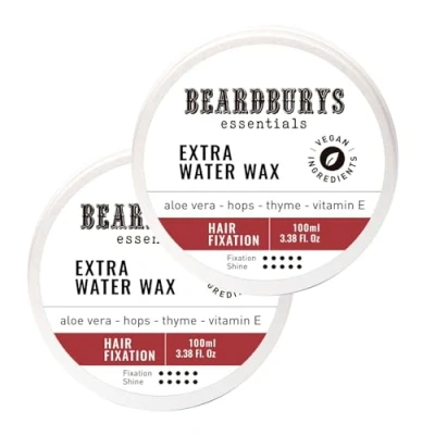 Imagen de Beardburys Essentials Extra Water Pack 2 Cera Pelo Hombre, Efecto Mojado, Fijación Alta, Acabado Brillo, Vitamina E, Natural y Vegana 100ml