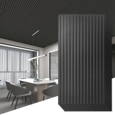 Imagen de Art3d Paquete de 6 paneles pared 3D con diseño láminas para decoración paredes interiores, azulejos decorativos PVC 0,61 x 1,22 m, color negro