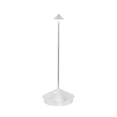 Imagen de Zafferano, Lámpara Pina Pro con Hoja Color Plata, de Mesa Recargable e Inalámbrica Control Táctil, Adecuada como Interior, Atenuador, 2700 K, Altura 29 cm
