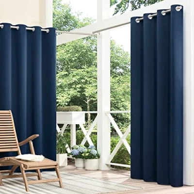 Imagen de Eclipse Bradford Cortina Opaca Impermeable con Aislamiento térmico Ojales, para Exteriores, Patio o Porche (1 Panel), 52 x 95 Pulgadas, Azul Marino