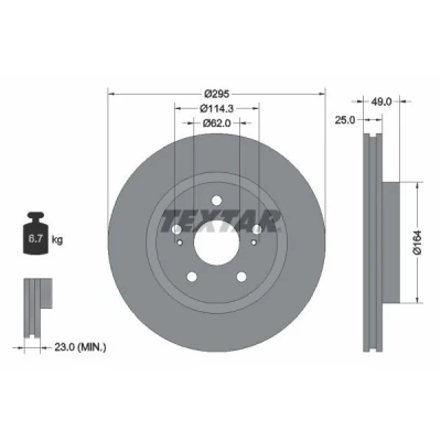 Imagen de TEXTAR PRO 92156503 Disco de freno 295 25 05/07 114,3 ventilación interna revestido sin perno sujeción rueda, buje rueda
