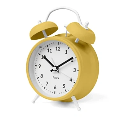 Imagen de Fisura Reloj Despertador analógico sin Tic TAC. con luz de Led Nocturna. Metal y ABS. Medidas: 11,7 x 5,5 16. Esfera 9 centímetros (Amarillo)