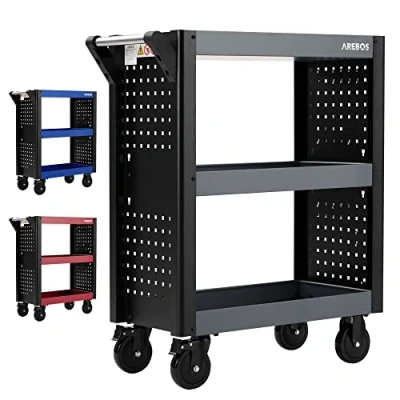 Imagen de Arebos Carro de Servicio 3 Compartimentos Taller Herramientas Transporte y Almacenamiento estantes Multifuncional Multiuso