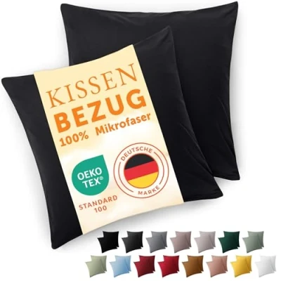 Imagen de Blumtal Fundas de Almohada 60x60 cm (Juego 2) cojín Microfibra para sofá con Cierre Sobres, Extra Suaves y Lavables, Certificado Oeko Tex Negro