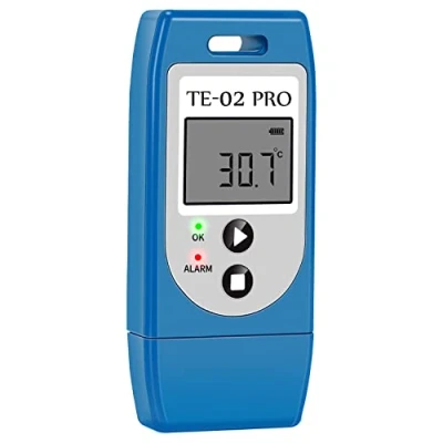 Imagen de ThermElc TE 02Pro Registrador de Datos Temperatura Reutilizable, Alerta luz LED, MKT, 30 a +60 C e Informes CSV PDF, Adecuado envío Cadena frío Sensible la