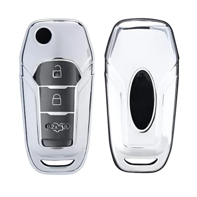 Imagen de kwmobile Funda Compatible con Ford Llave de Coche Plegable 3 Botones MyKey Carcasa Suave TPU Cover Mando y Control Auto en Plateado Brillante