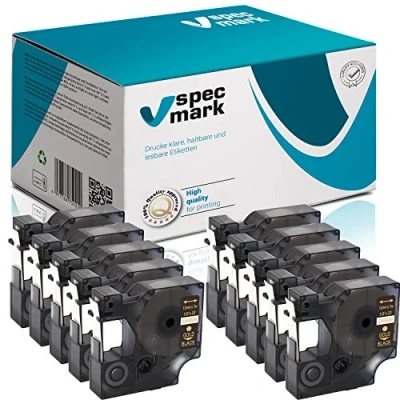 Imagen de specmark compatible para DYMO D1 45017 S0720520 cinta de escritura 12 mm x 7 m juego 10 unidades, negro sobre rojo, con LM Label Manager LP Point LW Writer DUO