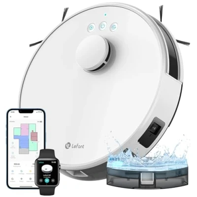 Imagen de LEFANT M1 Robot Aspirador y Fregasuelos con mapeo, 4000Pa, 200 Min, Navegación Láser (LDS), Zona Prohibida, de 32 cm, Control WiFi/App/Alexa Ideal para el Hogar Inteligente,