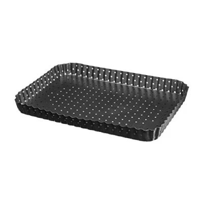 Imagen de VITA PERFETTA 1 molde para tarta perforada, quiche, tartas rectangular, revestimiento antiadherente, fondo extraíble (31 x 21 cm), color negro