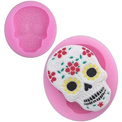 Imagen de Molde de silicona calavera azúcar, 3D para hornear fondant arcilla resina pastel caramelo galleta chocolate