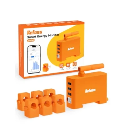 Imagen de Refoss EM06 contador de electricidad trifásico conectado con Home Assistant, Wi Fi y Bluetooth, 6 canales (150 A cada uno), medición consumo en tiempo real, Negro