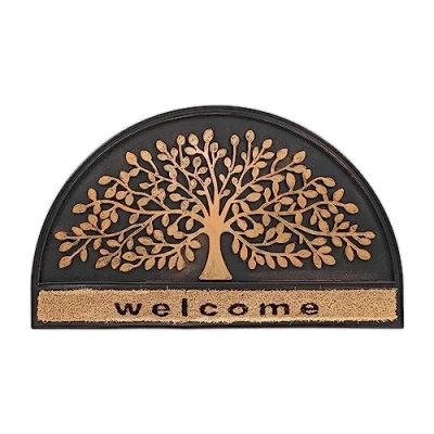 Imagen de Relaxdays Felpudo Entrada, Semicircular, con Árbol y Palabra Welcome, 75x45cm, Goma Coco, Antideslizante, Negro/Bronce, Caucho