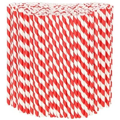Imagen de Pajitas de Papel Desechables Granel 1000 Piezas, Rayas Rojas/Blancas, 19,7x0,6cm Ecológicas
