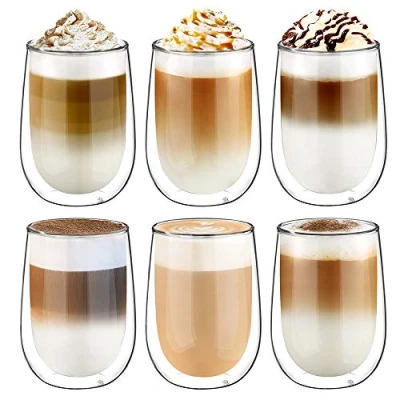 Imagen de glastal 350ml*6 Tazas de Café Cristal, Vasos Doble Pared Transparente, Vidrio Borosilicato para Leche Té Latte Macchiato y Más