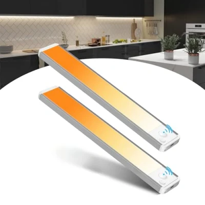 Imagen de GWULC Luz LED Cocina Recargable Sensor Movimiento 20CM Armario Luces Cálida Sin Cable Bajo Lampara 2 Pack