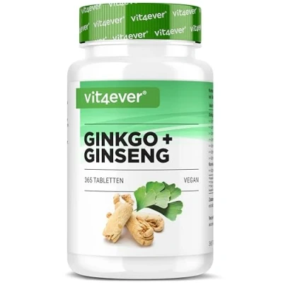 Imagen de Ginkgo + Ginseng 365 Comprimidos Extracto Especial Alta Dosis Biloba Coreano Vegano