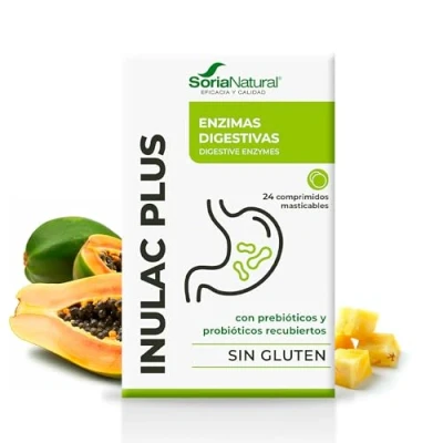 Imagen de Soria Natural Inulac Plus Probióticos y Prebióticos intestinales, Enzimas digestivas Alivia la pesadez, Favorece digestión Ayuda en Estreñimiento, Diarrea, Flatulencias 24 comprimidos