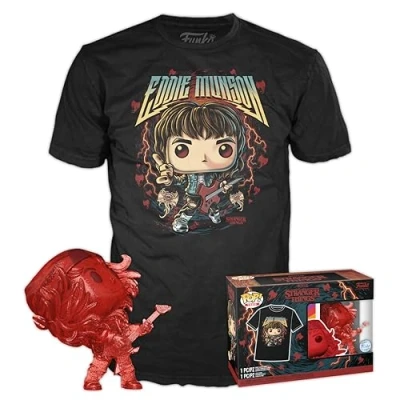 Imagen de Loungefly Funko POP! &amp; Tee: Stranger Things Hunter Eddie Con Guitar Small Camiseta Figuras Miniaturas Coleccionables Idea De Regalo Juguetes Y Franela Manga Corta Para Adultos Hombres