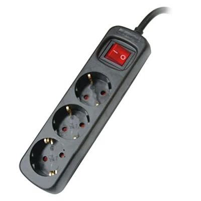 Imagen de SILVER ELECTRONICS Regleta Enchufe con 3 Tomas Interruptor, Negro, Enchufes, Cable de 1,5 Metros, protección Infantil, Toma Tierra, sobretensiones