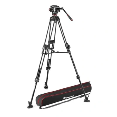 Imagen de Manfrotto 504X Cabezal Fluido de Video con Trípode 645 Fast Aluminio Doble Horquilla, para Cámaras Digitales, DSLR y Videocámaras, Bolsa Transporte, Soporta hasta 12kg