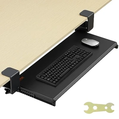 Imagen de VEVOR Soporte para Teclado Bandeja Deslizante y Ratón de 68x28 cm Debajo del Escritorio Carga Máxima 5 kg Fijación Fácil con Abrazaderas en C sin Perforación PC Oficina Casa