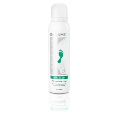 Imagen de Sanamed Pie Crema Espuma, Esmeralda, La espuma en los pies seca Piel, con Urea, Aceite de onagra, Aloe Vera 150 ml