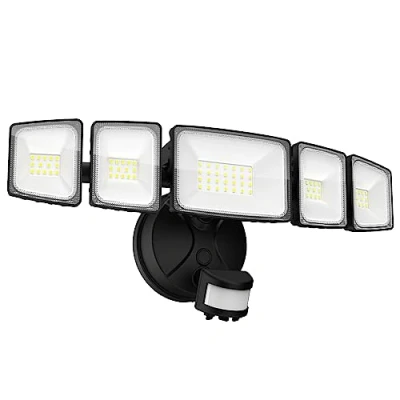 Imagen de Onforu 5 cabezas 55W LED Foco con detector de movimiento al aire libre, 360 Full ángulo luz 4500 LM Floodlight, 6500 K Spotlight, IP65 impermeable Floodlight para Garaje