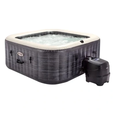 Imagen de Intex Spa hinchable cuadrado Greystone Deluxe 4 personas, 175x175x71 cm, Calentador 2.200 W, Burbujas aire caliente, Clorador salino, Depuradora con filtro S2 (1.741 l/h), Accesorios incluidos (55093)