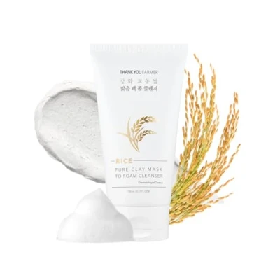 Imagen de THANKYOU FARMER Rice Pure Clay Mask To Foam Cleanser (150ml) EExtractos de arroz coreano exclusivos, limpieza profunda, clenaser facial