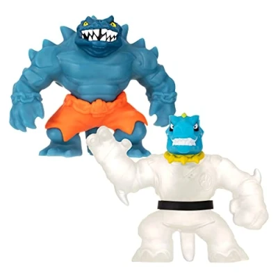 Imagen de Heroes of Goo Jit Zu Glow Shifters Versus Pack de 2 Figuras súper elásticas: Tyro vs Rock Jaw con Relleno moco in The Dark y conversión única Glibber