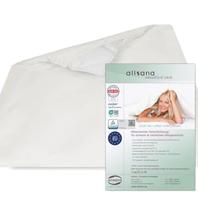 Imagen de Allsana funda nórdica hipoalergénica de 240 x 220 cm, ropa cama hipoalergénica, antiácaros, protección contra ácaros para alérgicos al polvo, intermedia el edredón, con certificado TÜV